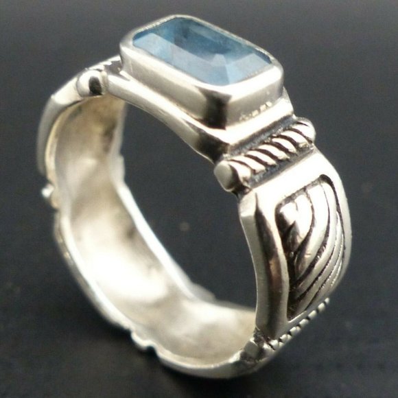 Beautiful Blue Topaz Sterling Silver Ring FANCY SHANK ring sz 7 1/4 Sz 7.25 - Picture 2 of 7